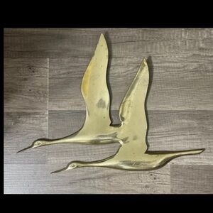 VTG✨SOLID Brass Wall Hanging Birds MCM Decor Gold 2 Cranes flying Made In TAIWAN